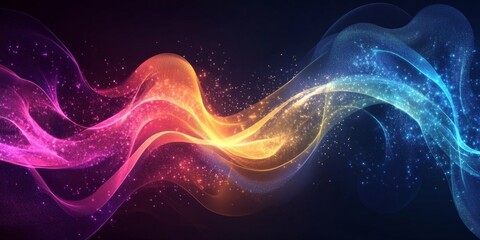 Poster - Glowing energy waves merge, dark background, digital art, website banner