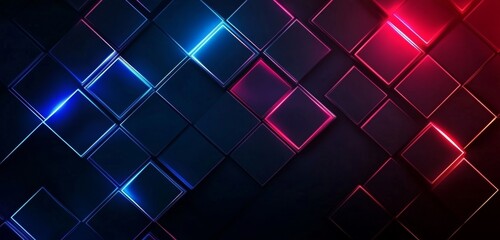 Poster - Neon-lit diamond grid backdrop, glowing squares, dark background, website design