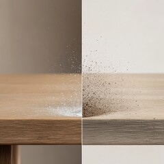 Poster - Before and after comparison of dusty versus clean furniture surface showcasing cleaning effectiveness. Generative AI