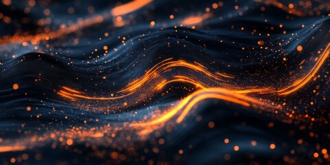 Poster - Glowing Waves Abstract Dark Background Texture