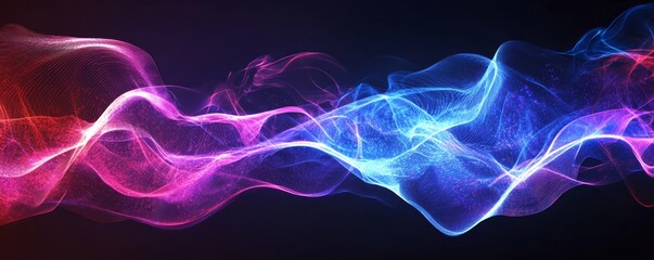 Aufkleber - Abstract blue pink energy waves flow dark background, website header