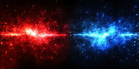 Poster - Red blue cosmic nebula clash, space background, digital art