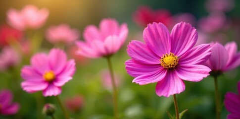 Poster - Vibrant cosmos flowers blooming in a sunny garden , blossoms, sunlight