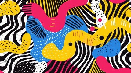 Poster - A vibrant and lively abstract design featuring bold shapes and intricate patterns set against a clean white background