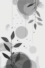 Poster - A stylish monochrome design that features abstract botanical elements alongside circular shapes in harmony