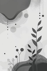 Poster - A stylish monochrome design that features abstract botanical elements alongside circular shapes in harmony