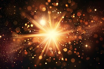 Poster - An astonishing explosion of golden light accompanied by sparkling particles and radiant, glowing rays of brilliance