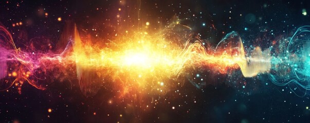 Poster - Cosmic Energy Wave Collision, Space Background, Abstract Art