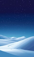 Poster - Night sky filled with stars over snow covered hills in a serene winter landscape. Generative AI