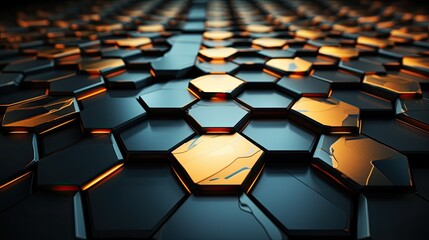 Poster - futuristic block wall high tech 3d, hexagons tile pattern.