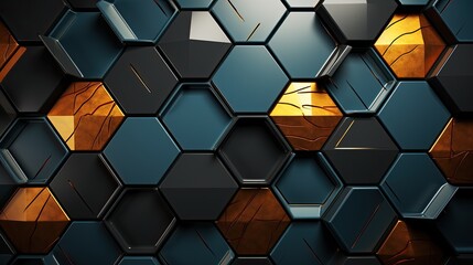 Poster - futuristic block wall high tech 3D, hexagons tile pattern.