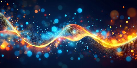Poster - Glowing energy wave, digital art, bokeh background, tech design