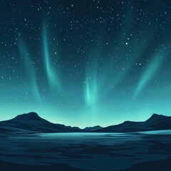 Fototapete - Stunning display of northern lights illuminating a serene landscape at night near a tranquil frozen lake. Generative AI