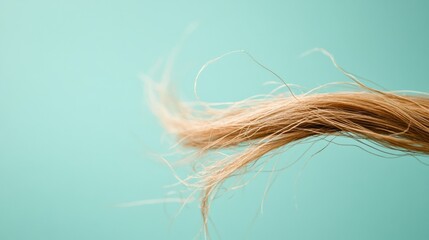 Poster - Macro view of a broken hair strand on a teal background revealing texture and fragility of hair. Generative AI