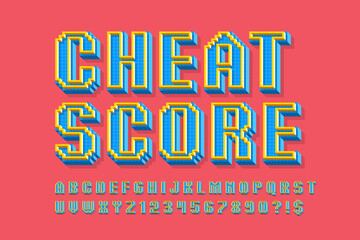 Aufkleber - Pixel stylized vector alphabet design. High contrast and sharp, retro-futuristic.
