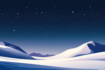Poster - Winter landscape features snowy mountains under a night sky filled with bright stars. Generative AI