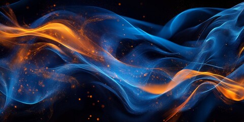Poster - Abstract blue orange smoke waves digital art background