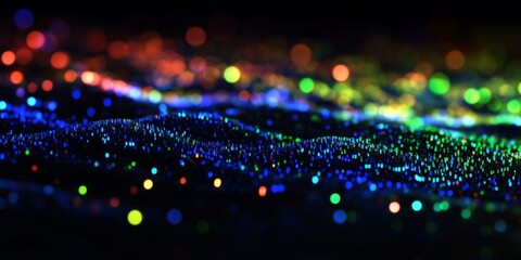Poster - Colorful particle wave, abstract digital art, bokeh background, website banner