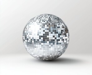 Poster - Studio shot silver disco ball, white background, party decor