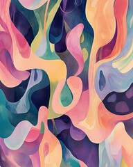 Wall Mural - colorful abstract artwork displaying flowing shapes and vibrant colors in a harmonious blend of hues