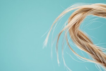 Aufkleber - Macro view of a broken hair strand showing texture against a light blue background. Generative AI