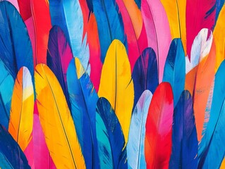 Wall Mural - colorful feathers arranged in a vibrant display showcasing a variety of hues in a bright and artisti