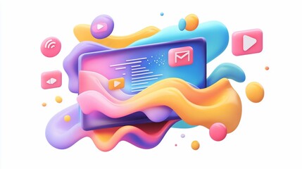 Digital media platform interface, colorful abstract background