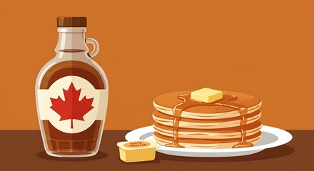 maple syrup topping on pancakes flat color vector icon. fresh tasty hot pancakes, sweet maple syrup 