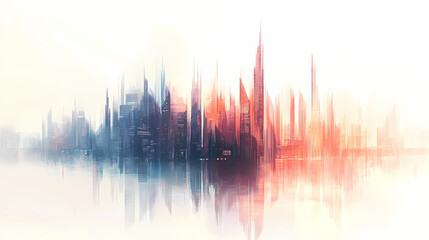 Wall Mural - Abstract futuristic city background with light speed lines and blurred skyscrapers on a white background. Underground Skyscrapers. Illustration