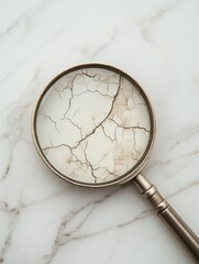 Fototapete - Examination of dry and flaky skin texture through a magnifying glass on a marble surface. Generative AI