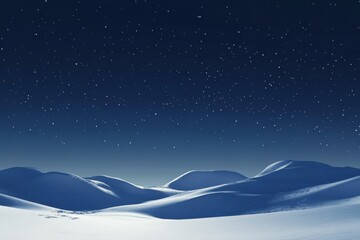 Poster - snow covered hills under a starry night sky in a tranquil winter landscape. generative ai