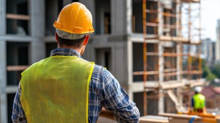 Poster - A construction worker wearing a yellow hard hat