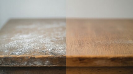 Poster - Dusty and clean furniture surfaces highlight the importance of regular cleaning in home maintenance. Generative AI