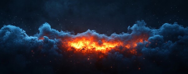 Wall Mural - Night sky, fiery cloudscape, glowing embers, dark background, fantasy art
