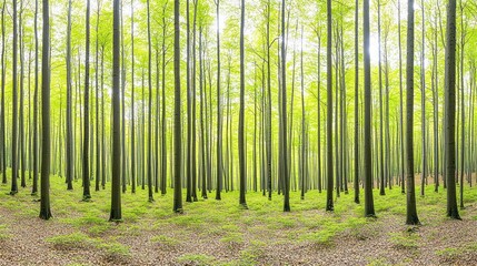 Wall Mural - Spring Forest, Sunlight, Tall Trees, Tranquil, Nature Background, Stock Photo