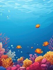 Aufkleber - Vibrant coral reef teeming with colorful tropical fish swimming in a clear blue ocean. Generative AI