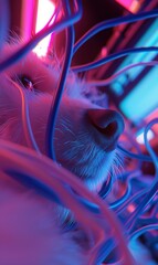 Wall Mural - A dog's nose surrounded by colorful wires. AI.