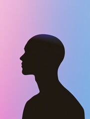 Fototapete - Silhouette of a person with bald patches against a colorful background during dusk. Generative AI