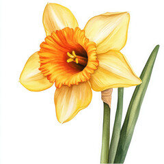 Wall Mural - Watercolor daffodil illustration makes you happy with soft light and vivid detail