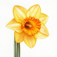 Wall Mural - Yellow daffodil with orange center painted in realistic style, looking vibrant