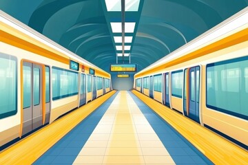 Poster - Design of a modern metro station with vibrant colors and clear layout in a public transportation system. Generative AI