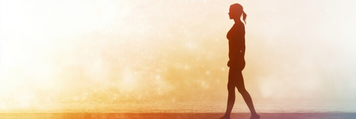 Poster - Silhouette showcasing significant fitness transformation achieved through dedicated workouts at the beach. Generative AI