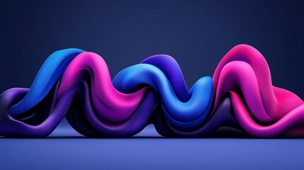 Poster - Abstract colorful waves, dark background, 3D render, design element