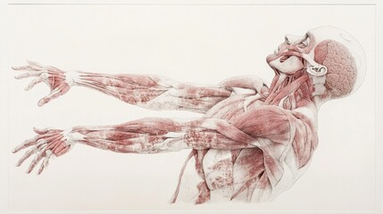 Poster - Detailed anatomical illustration showcasing the muscular system and its fibers in a human figure. Generative AI