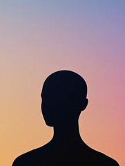 Fototapete - Silhouette of a person with visible bald patches against a colorful gradient background at dusk. Generative AI