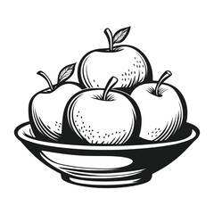 Poster - Simple apples on bowl linear art illustration fruit vector