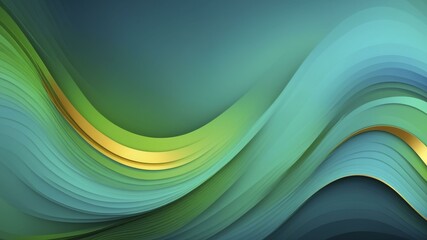 Wall Mural - Digital abstract artwork of layered green, teal, and gold curves creating a smooth, dynamic gradient effect.