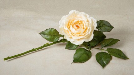 Wall Mural - a fresh single rose with a long green stem, beautifully lit, and placed against a soft-focus backgro
