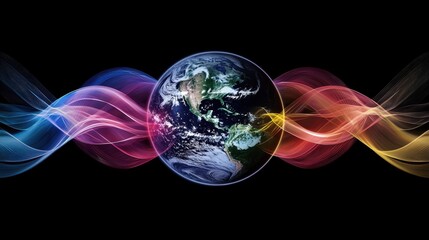 Leinwandbilder - A futuristic, glowing Earth with energy waves radiating, leaving a dark background for text placement.