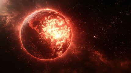 Leinwandbilder - A futuristic, glowing Earth with energy waves radiating, leaving a dark background for text placement.